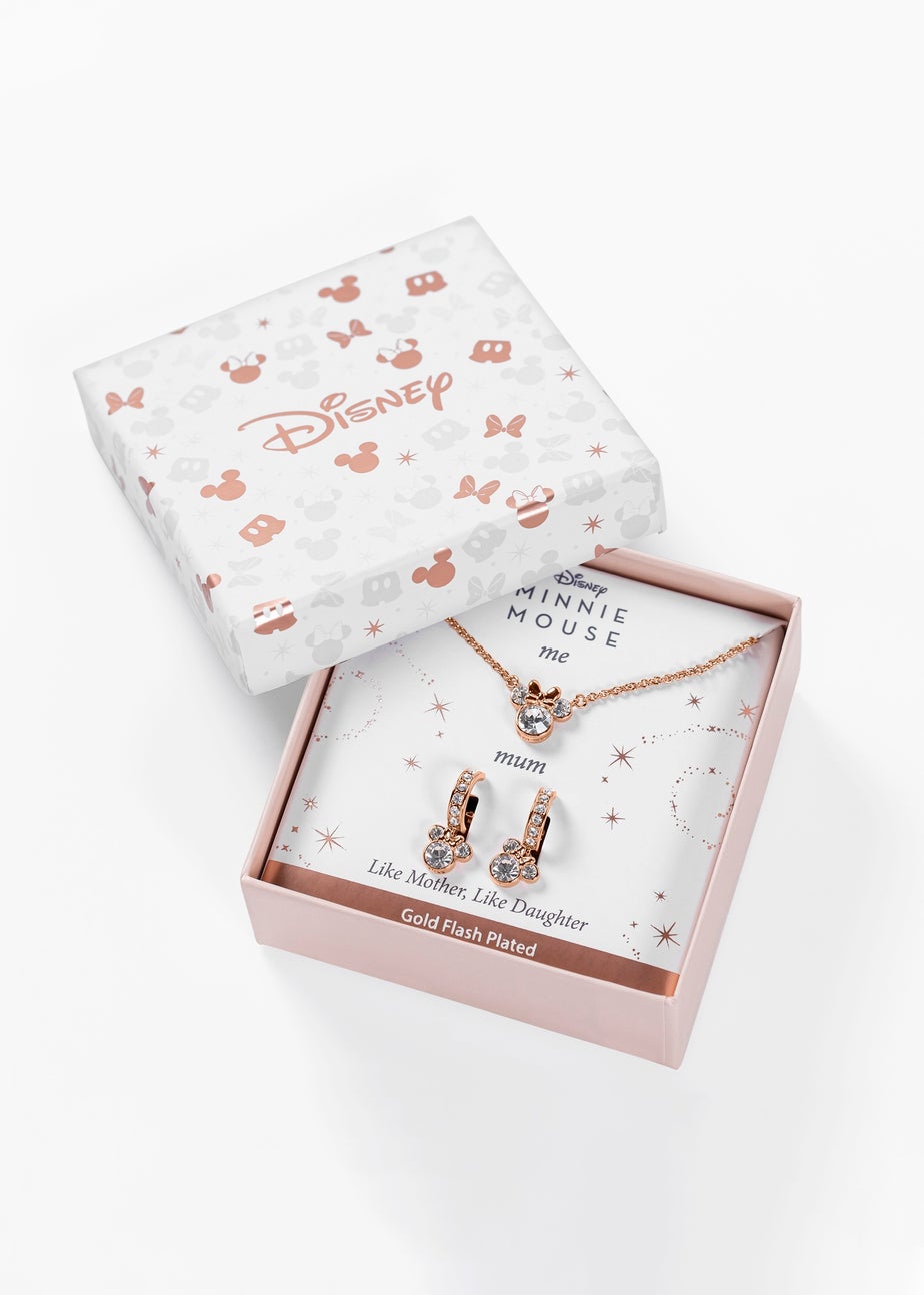 Disney Minnie Mouse Rose Gold Plated Crystal Hoop Earrings & Necklace Set