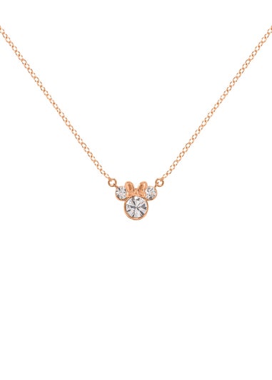 Disney Minnie Mouse Rose Gold Plated Crystal Hoop Earrings & Necklace Set