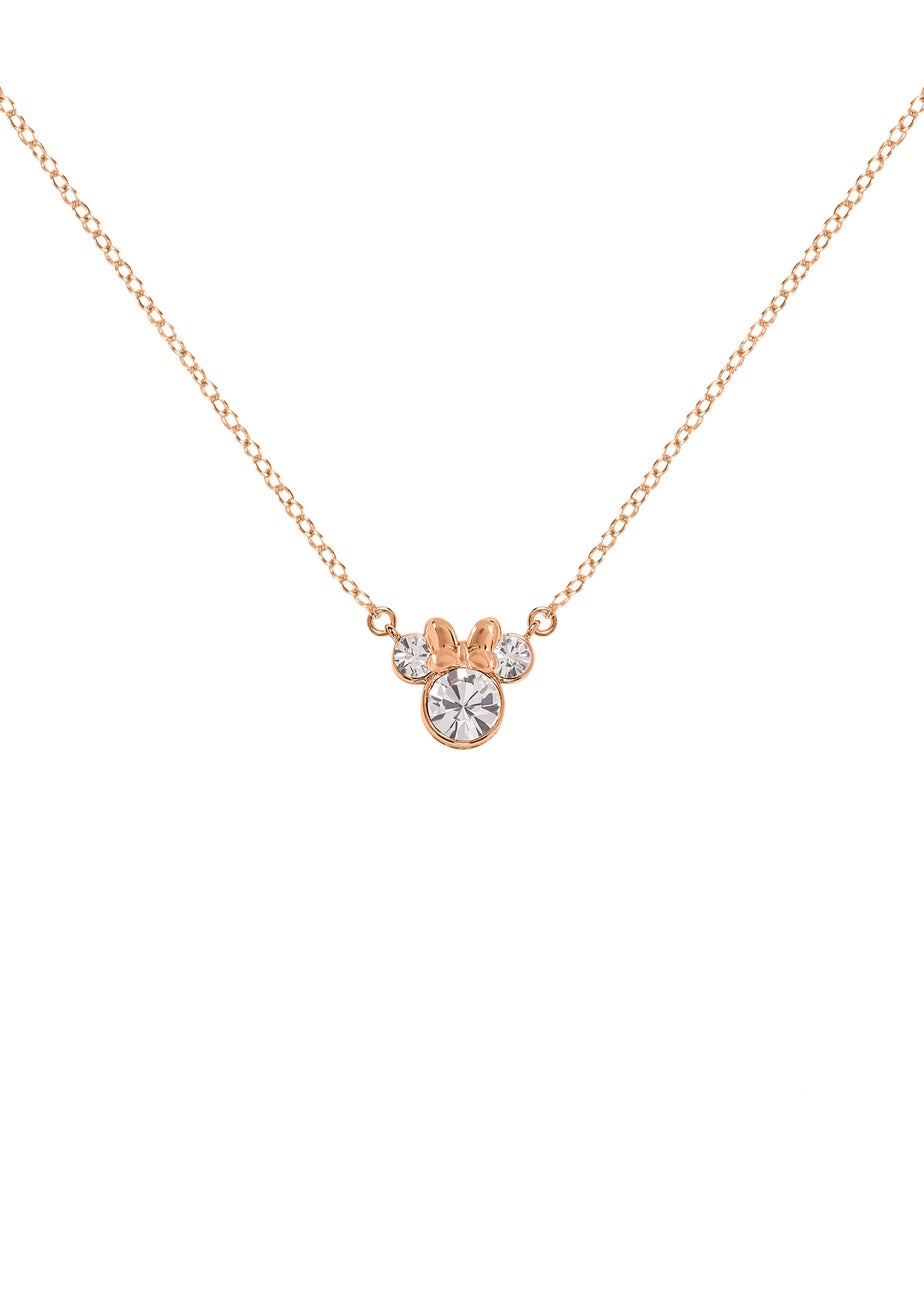 Disney Minnie Mouse Rose Gold Plated Crystal Hoop Earrings & Necklace Set