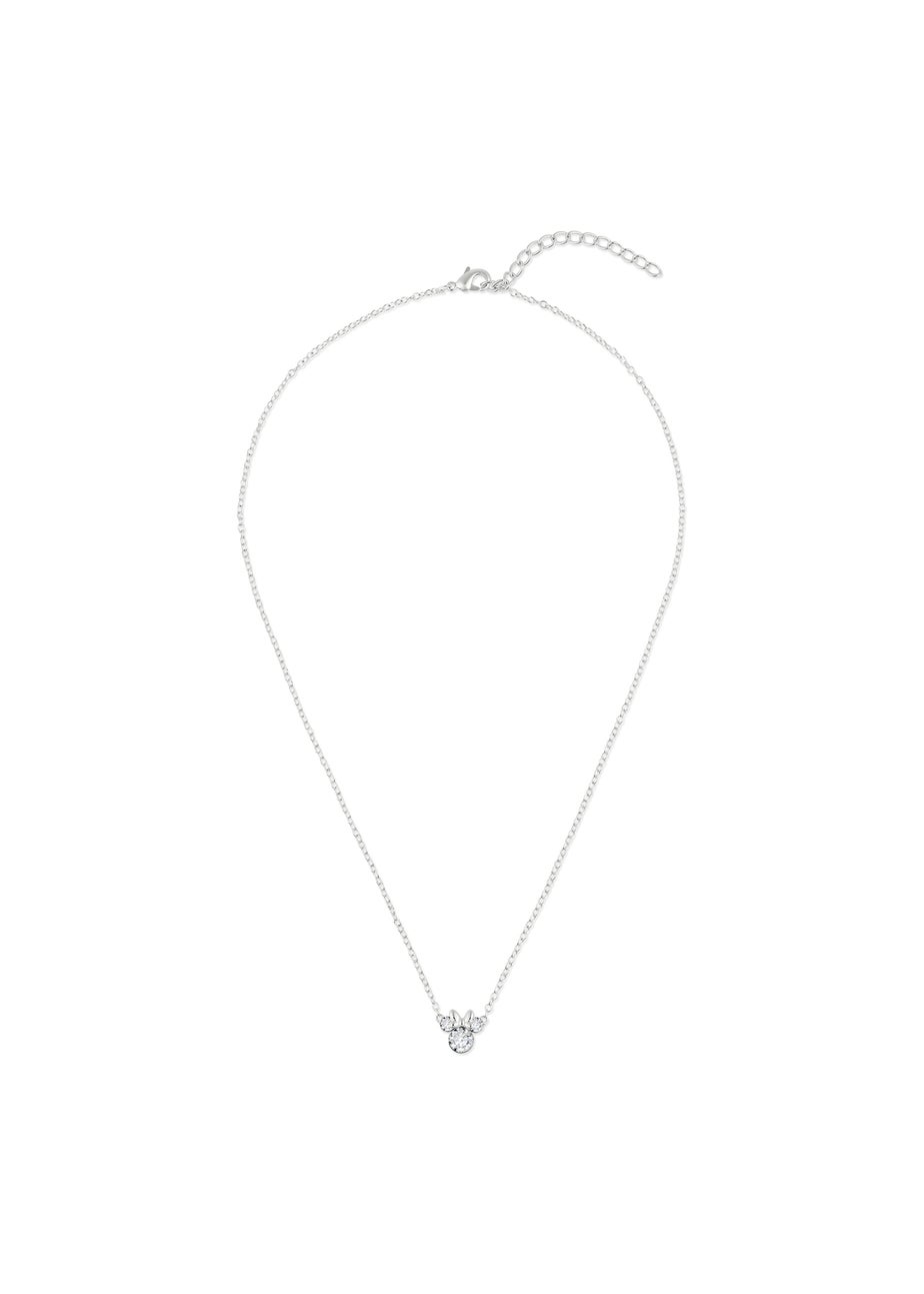 Disney Minnie Mouse Silver Plated Crystal Necklace & Stud Earring Set