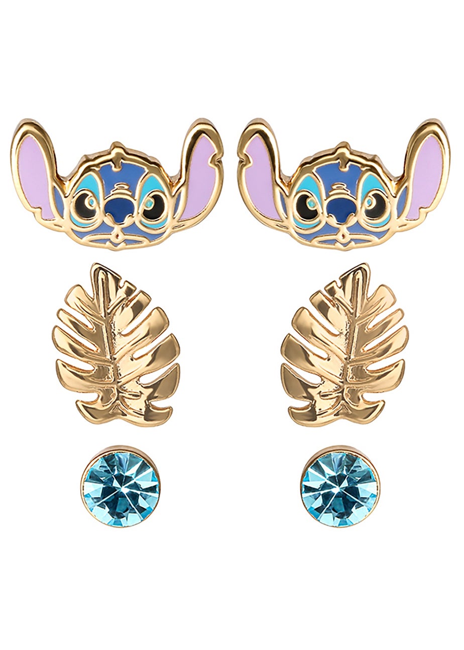Disney Lilo & Stitch Blue/Gold Coloured 3 Piece Earring Set