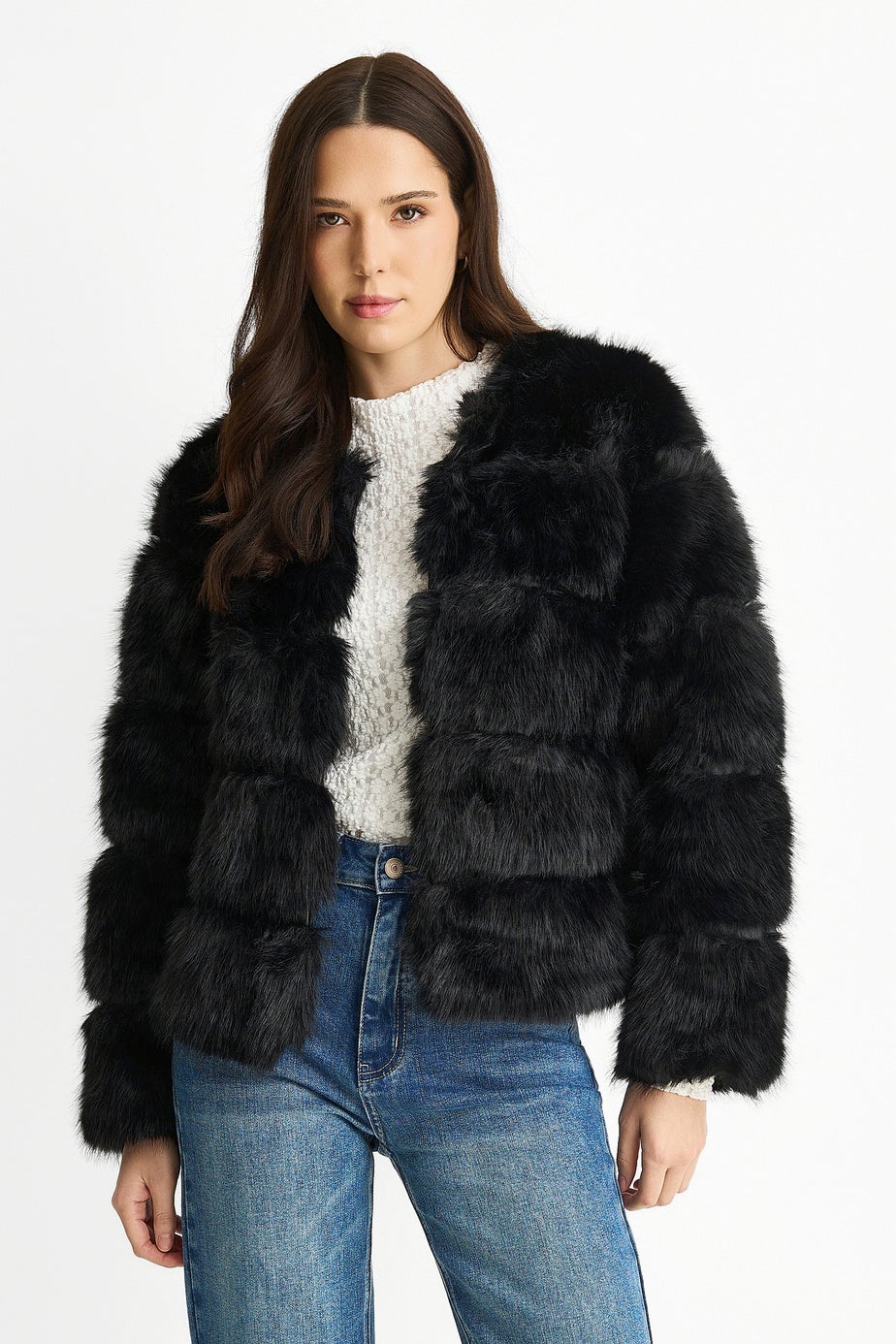 Gini London Black Soft Touch Fur Jacket