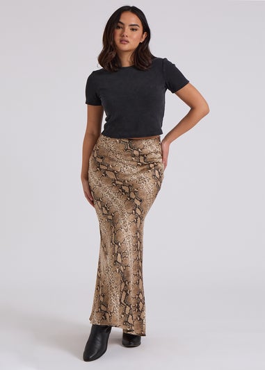 Urban Bliss Brown Snake Bias Cut Skirt