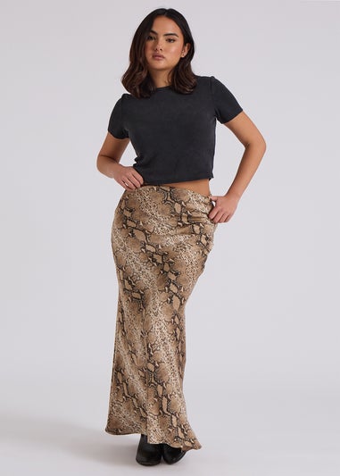Urban Bliss Brown Snake Bias Cut Skirt