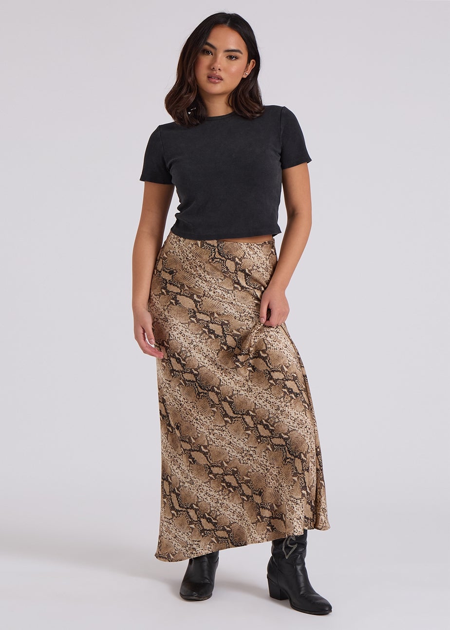 Urban Bliss Brown Snake Bias Cut Skirt