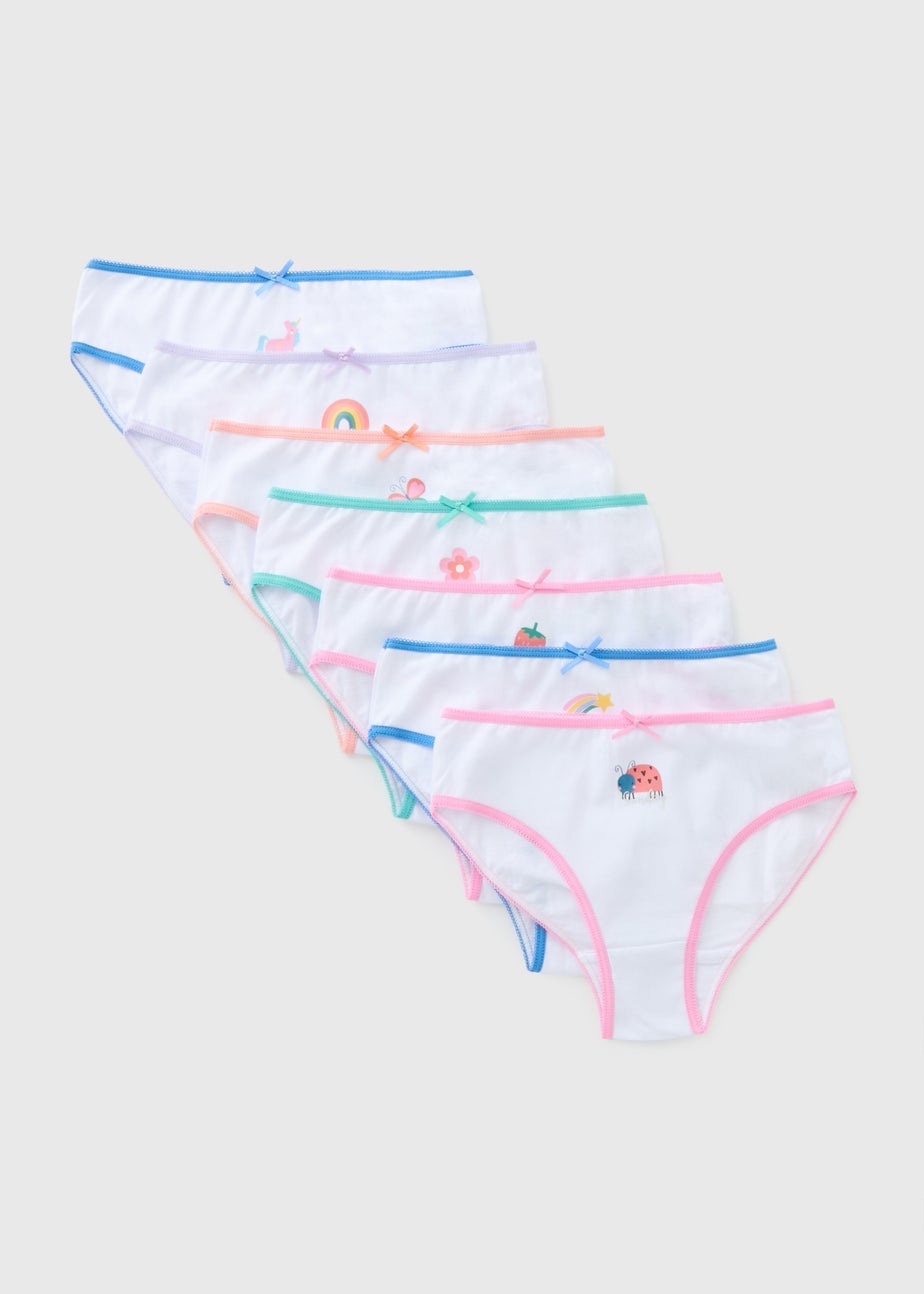 7 Pack Girls White Design Briefs (1-11yrs)