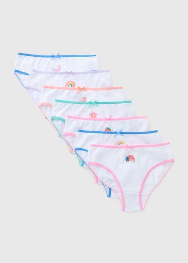 7 Pack Girls White Design Briefs (1-11yrs)