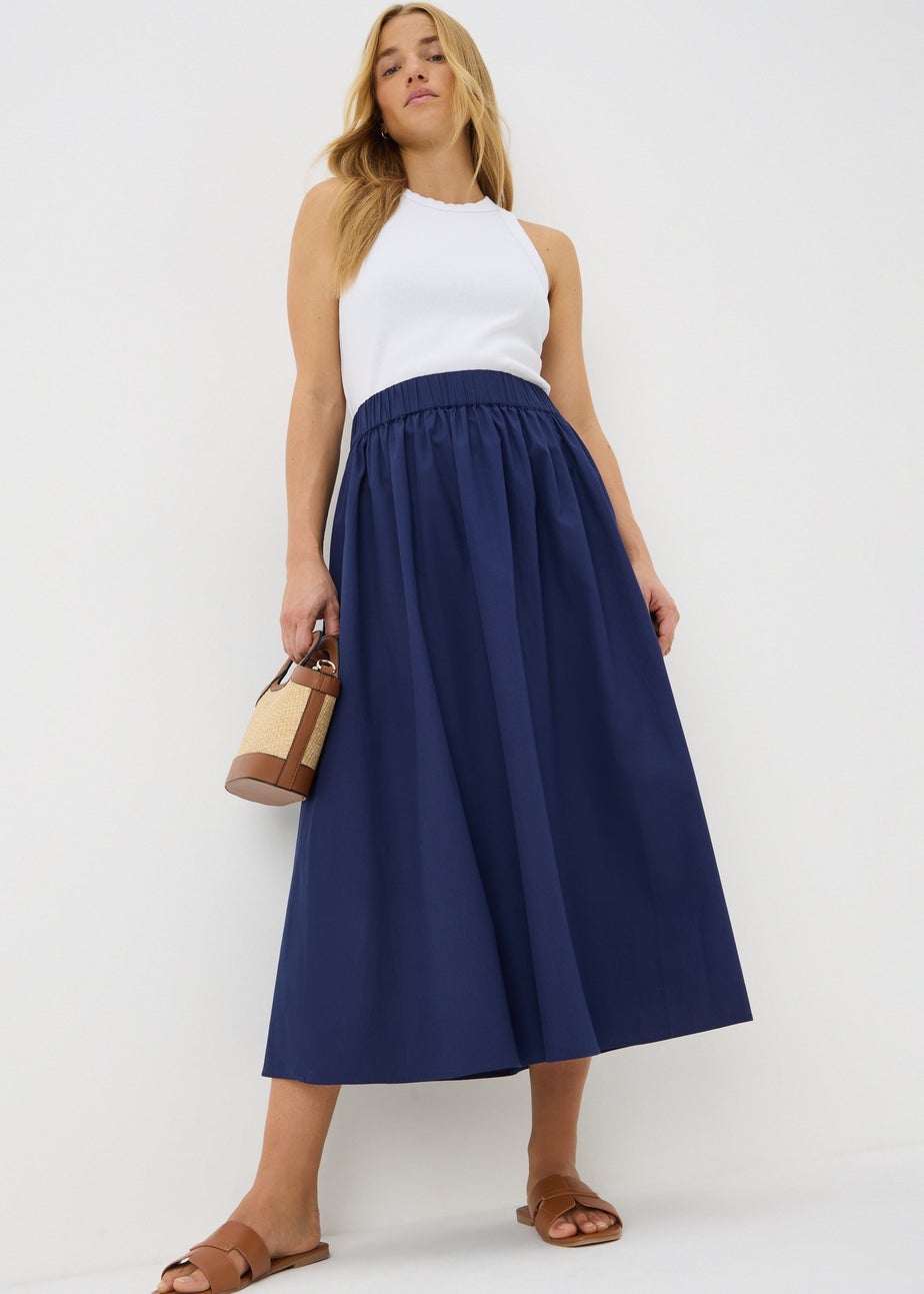 Navy Midi Poplin Skirt