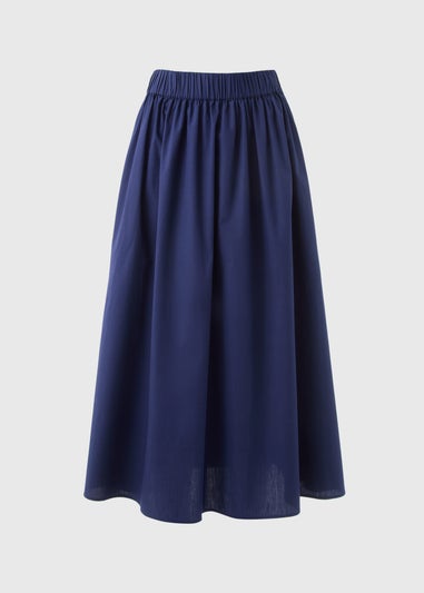 Navy Midi Poplin Skirt