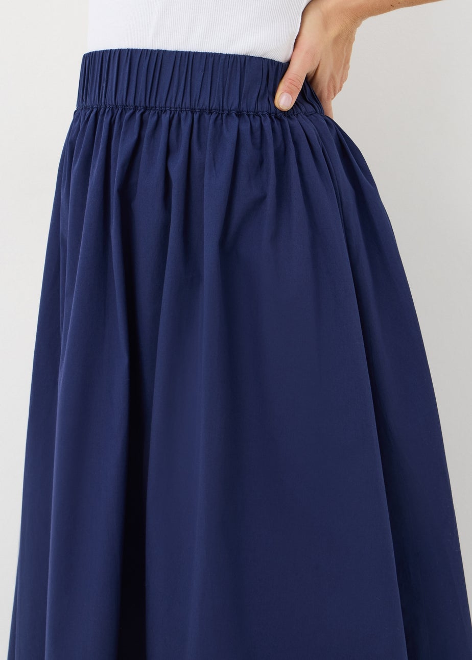 Navy Midi Poplin Skirt