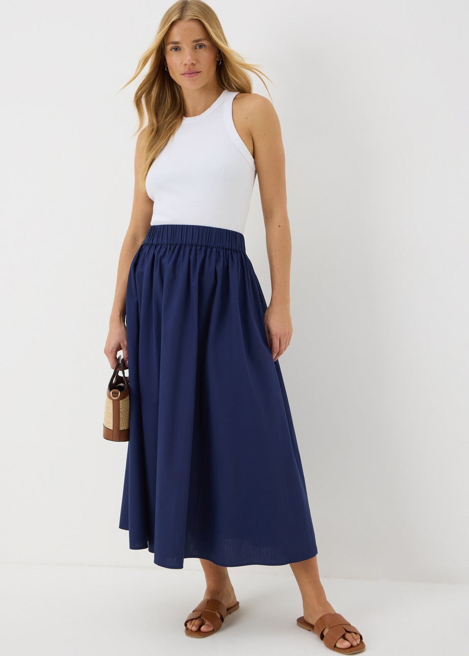 Navy Midi Poplin Skirt