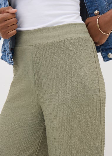 Khaki Textured Cropped Trousers