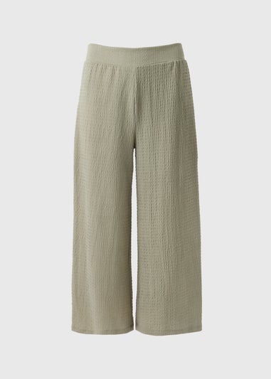 Khaki Textured Cropped Trousers