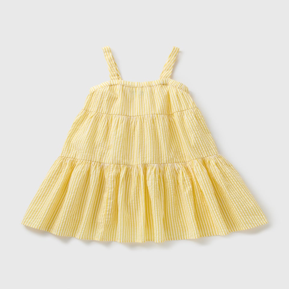 Girls Yellow Stripe Seersucker Dress (7-15yrs)