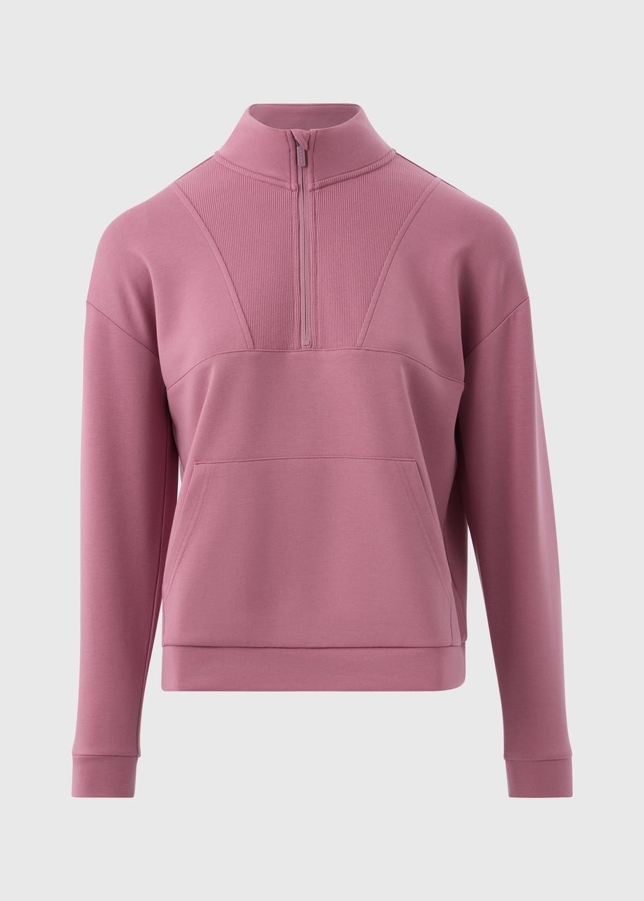 Souluxe Pink Ribbed Half Zip Sweatshirt