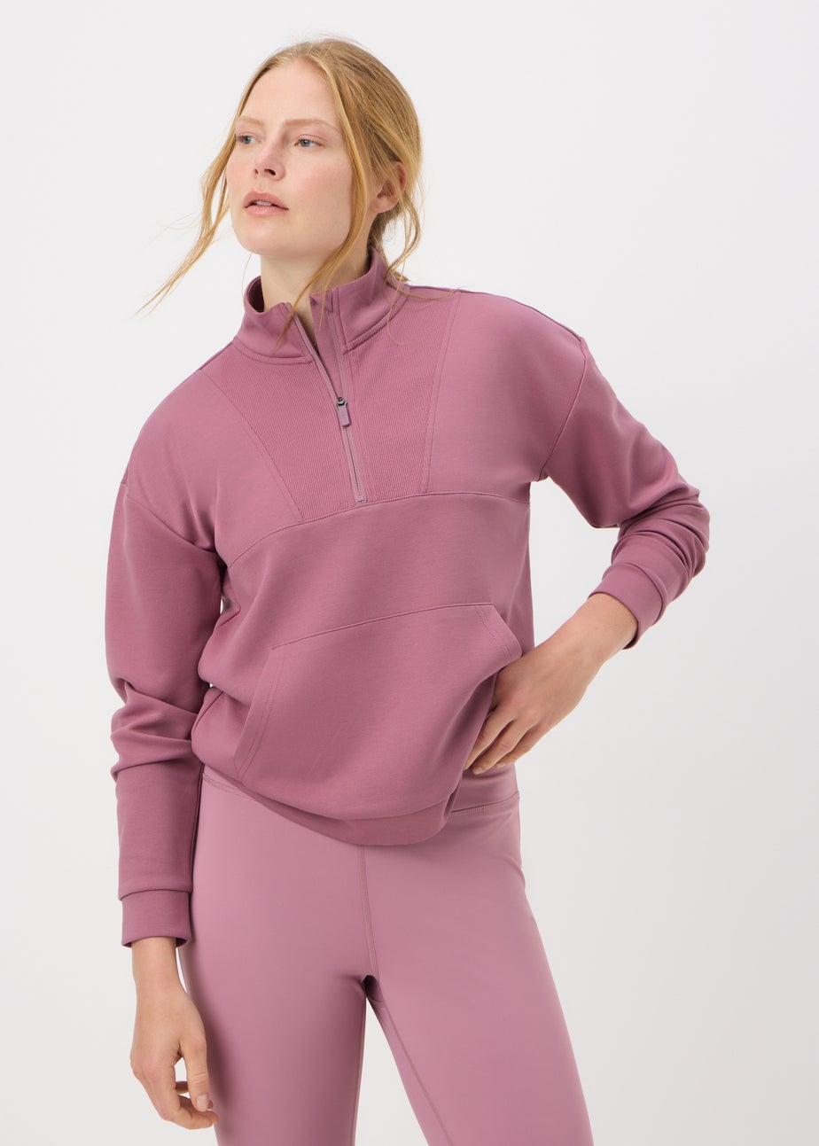 Souluxe Pink Ribbed Half Zip Sweatshirt