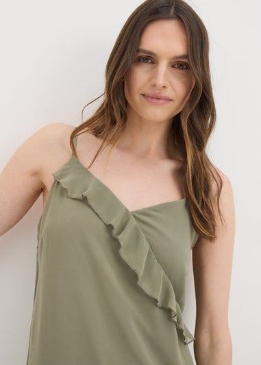 Khaki Frill Strappy Midi Dress