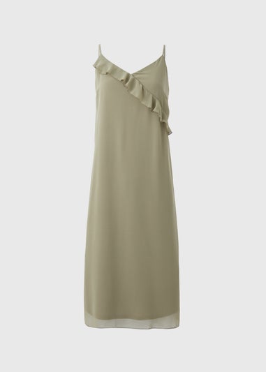 Khaki Frill Strappy Midi Dress