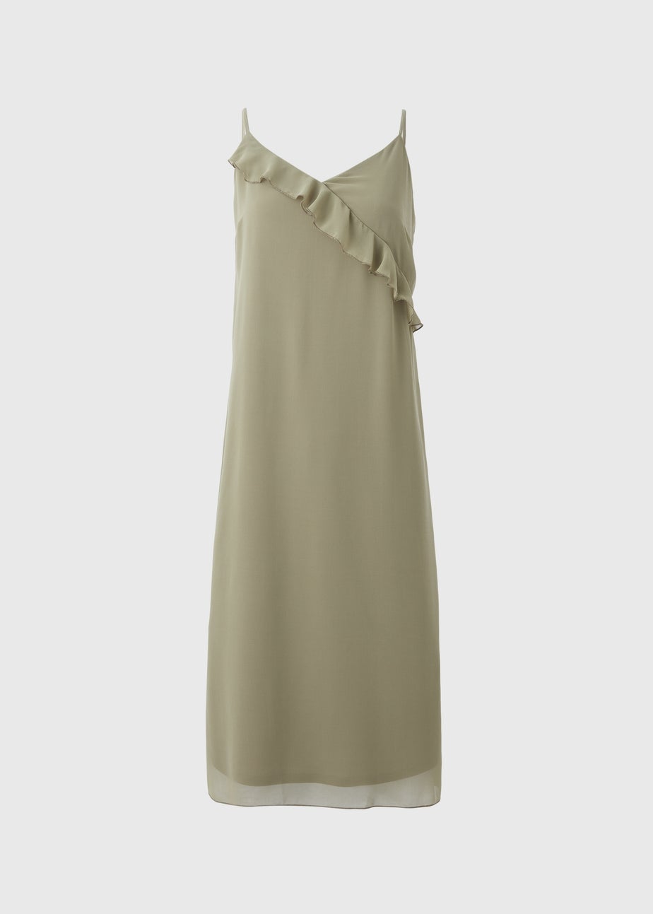 Khaki Frill Strappy Midi Dress