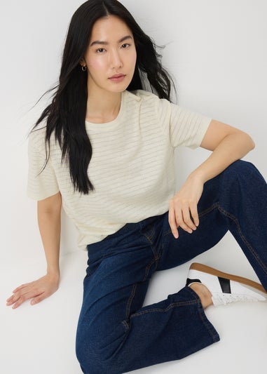 Cream Burnout Stripe T-Shirt