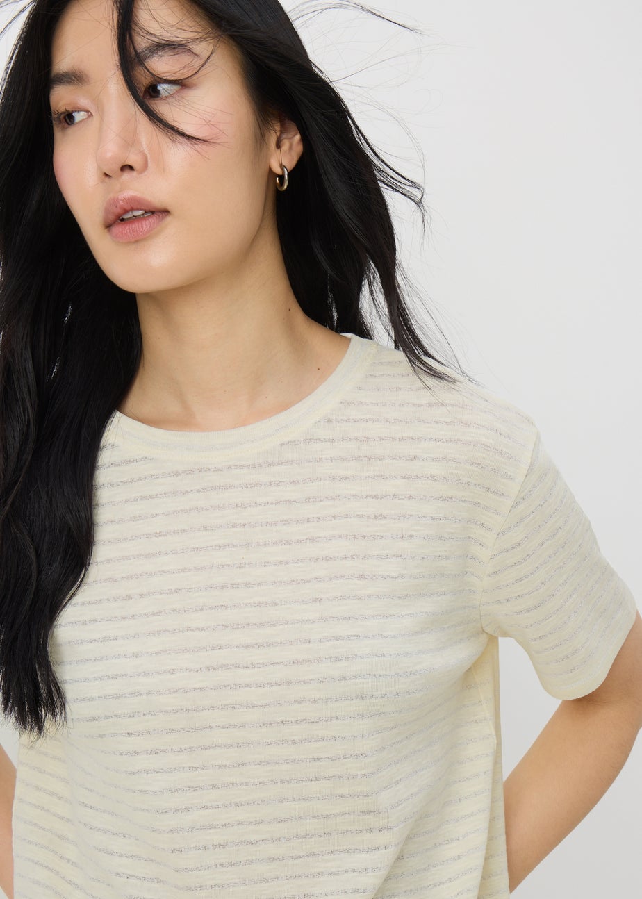 Cream Burnout Stripe T-Shirt