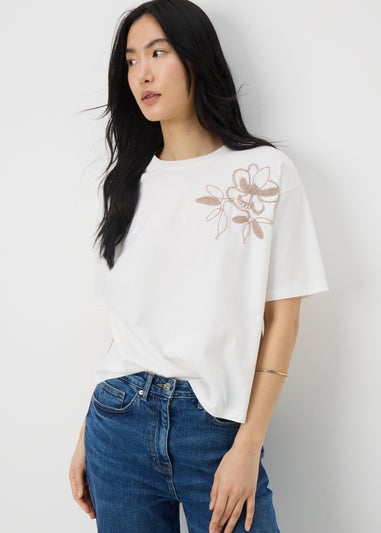 White Floral Patch T-Shirt