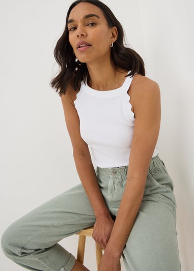 White Scalloped Edge Racer Back Vest Top