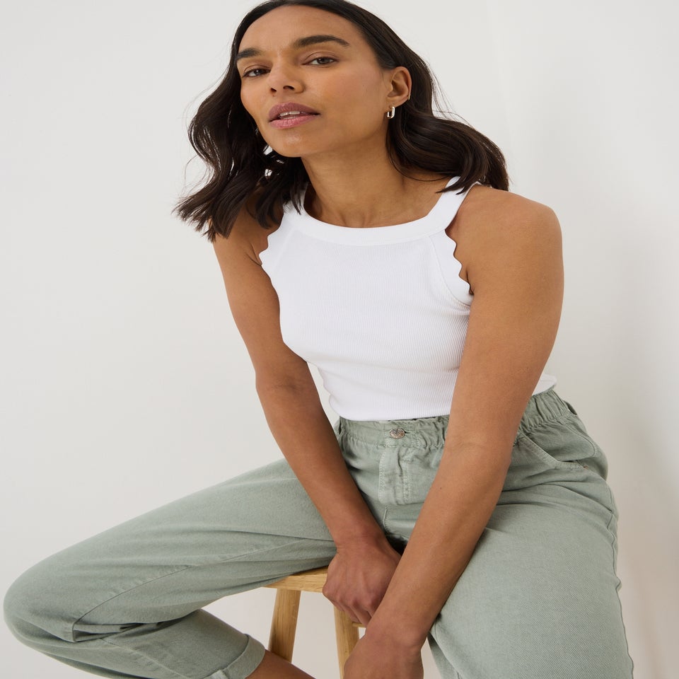 White Scalloped Edge Racer Back Vest Top