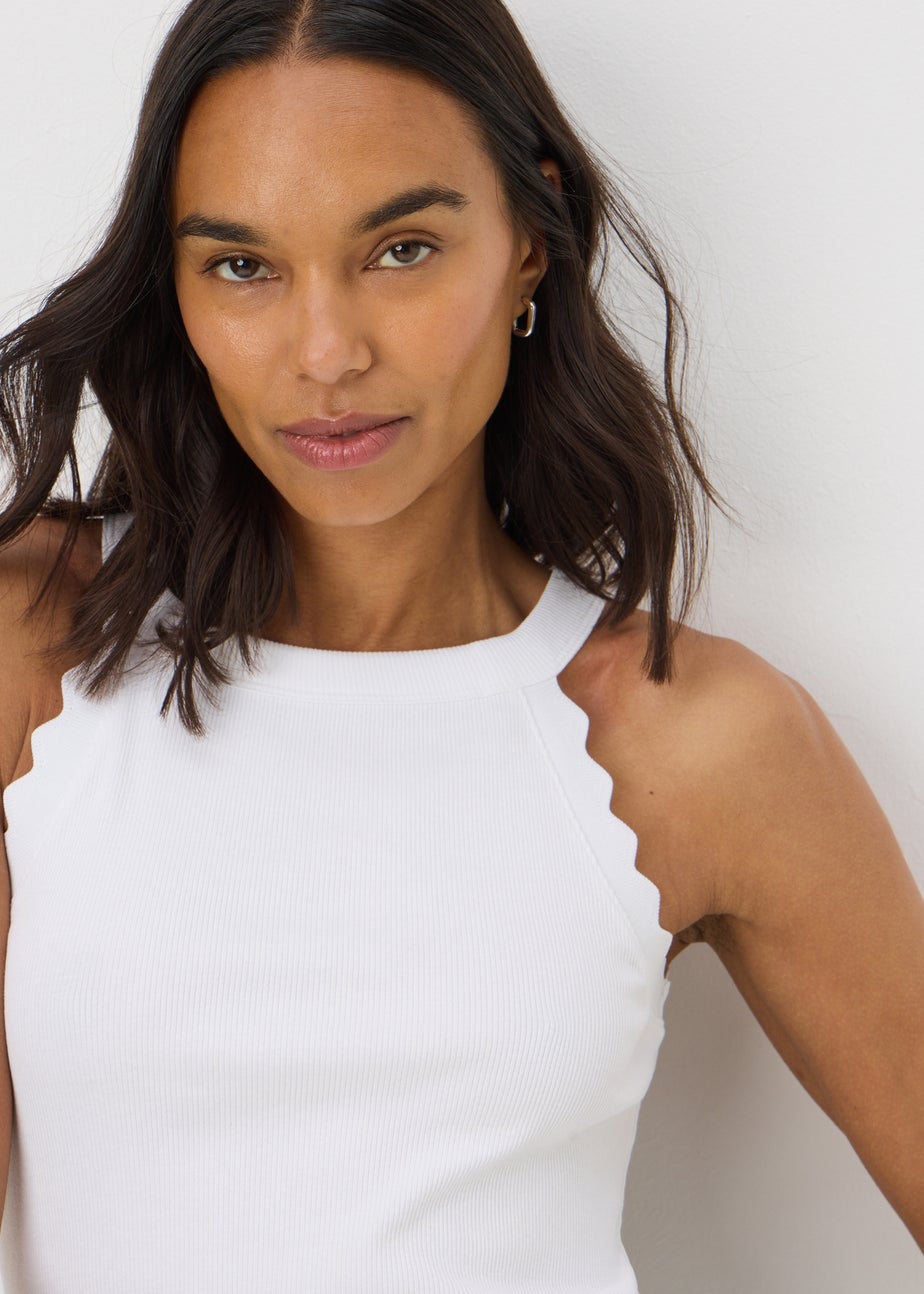 White Scalloped Edge Racer Back Vest Top