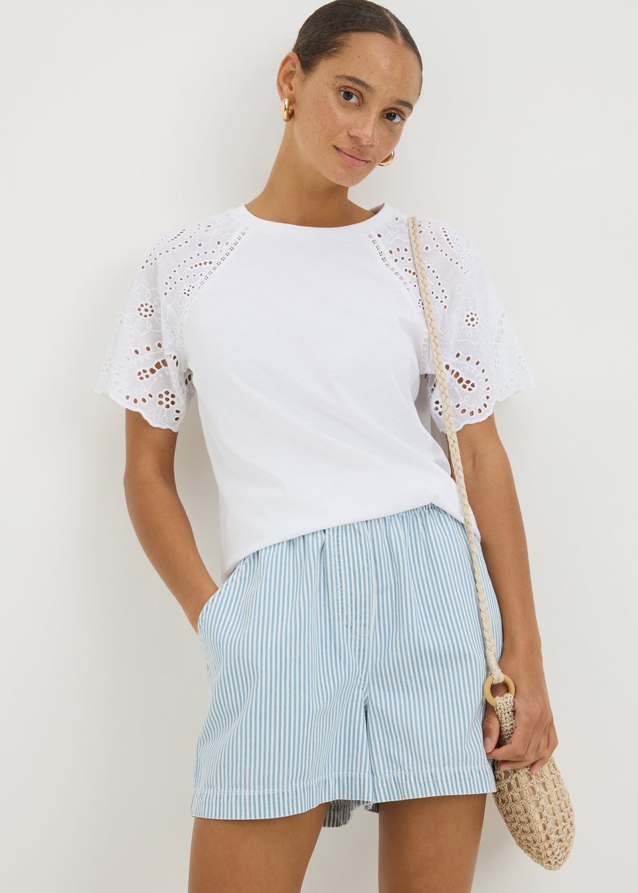 White Broderie Anglaise Raglan Sleeve T-Shirt