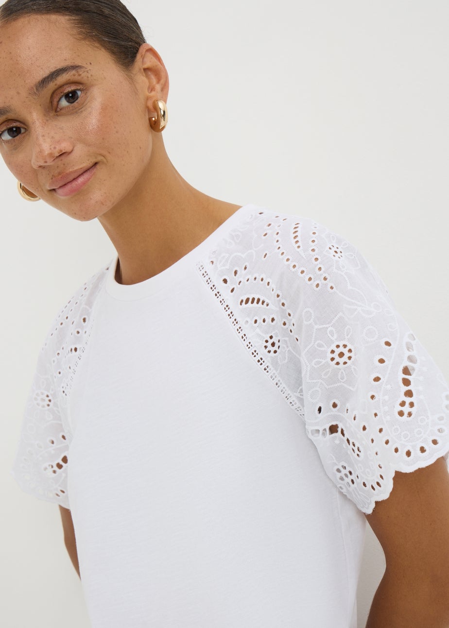 White Broderie Anglaise Raglan Sleeve T-Shirt