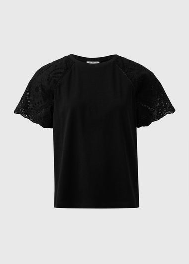 Black Broderie Raglan Sleeve T-Shirt