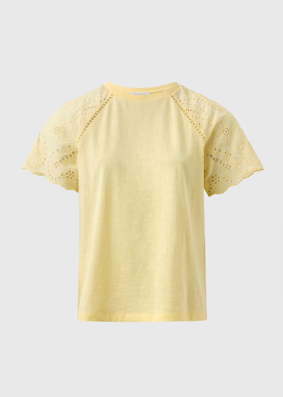 Yellow Broderie Raglan Sleeve T-Shirt