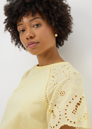 Yellow Broderie Raglan Sleeve T-Shirt
