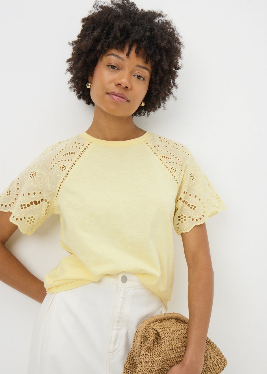 Yellow Broderie Raglan Sleeve T-Shirt