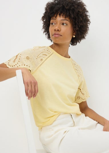 Yellow Broderie Raglan Sleeve T-Shirt