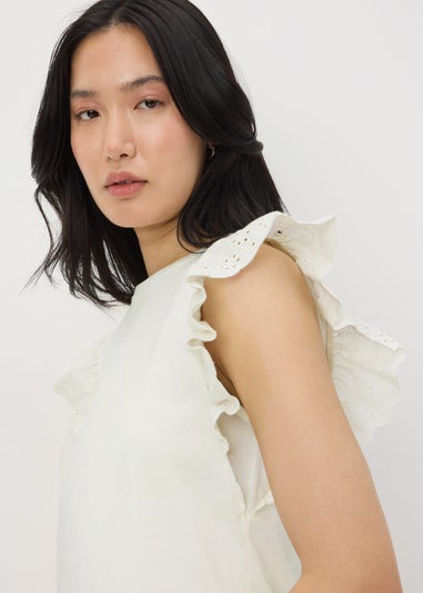 Cream Broderie Sleeve T-Shirt