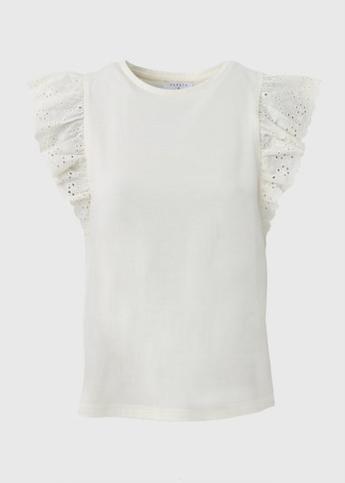 Cream Broderie Sleeve T-Shirt
