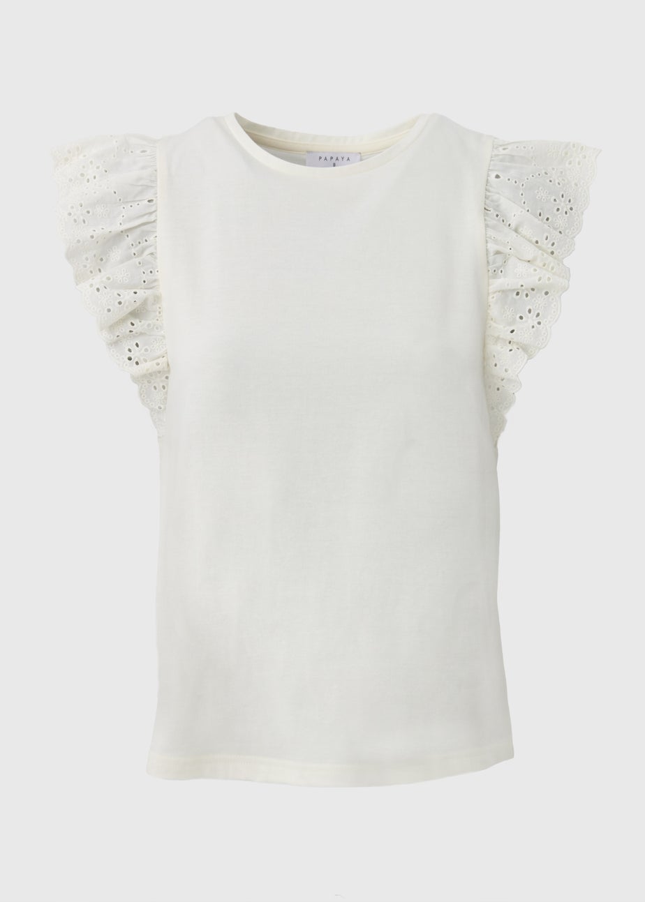 Cream Broderie Sleeve T-Shirt