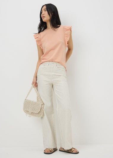 Peach Broderie Sleeve T-Shirt