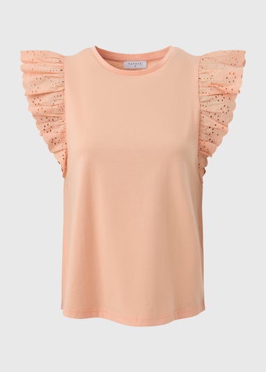 Peach Broderie Sleeve T-Shirt