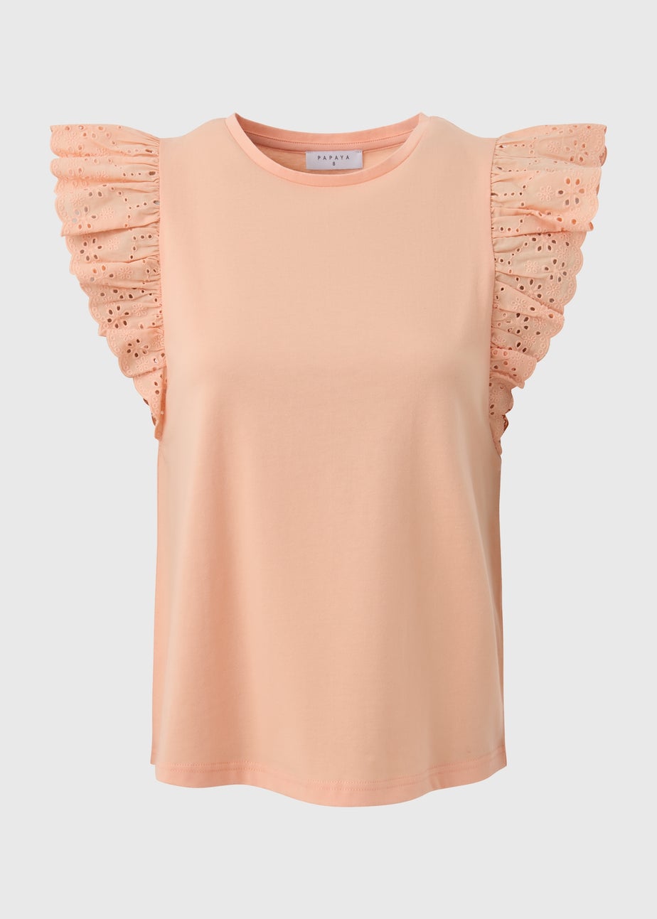 Peach Broderie Sleeve T-Shirt