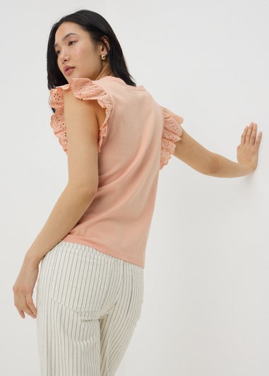 Peach Broderie Sleeve T-Shirt