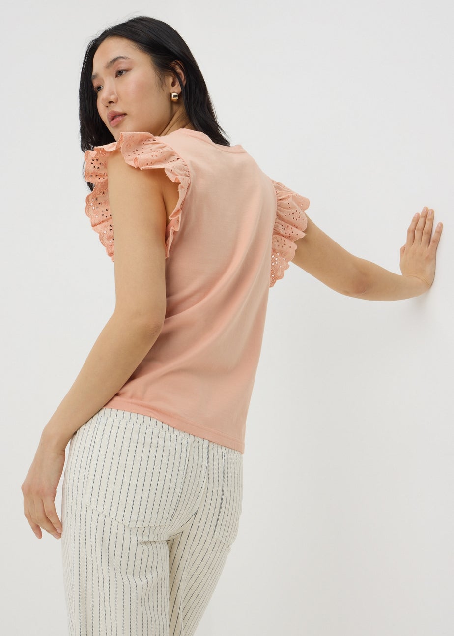 Peach Broderie Sleeve T-Shirt