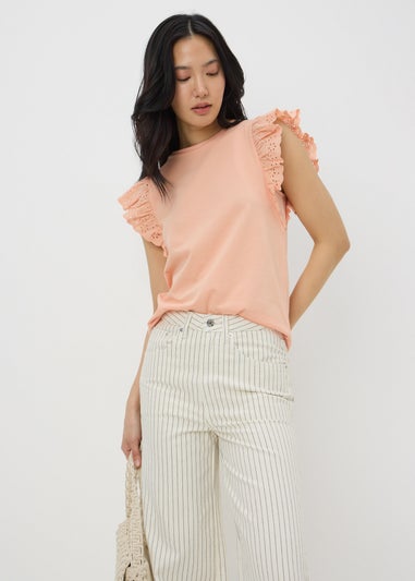 Peach Broderie Sleeve T-Shirt