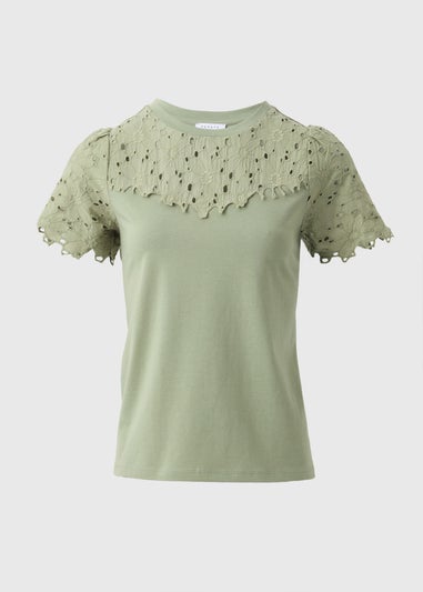 Khaki Floral Lace T-Shirt