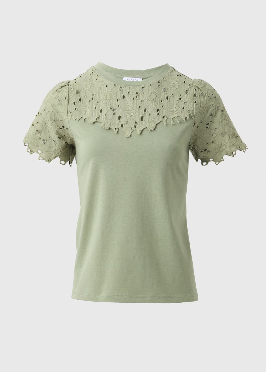 Khaki Floral Lace T-Shirt