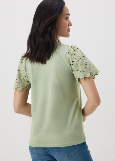 Khaki Floral Lace T-Shirt