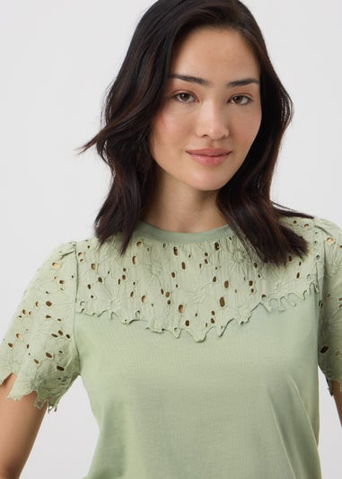 Khaki Floral Lace T-Shirt