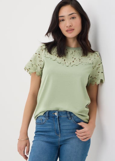 Khaki Floral Lace T-Shirt